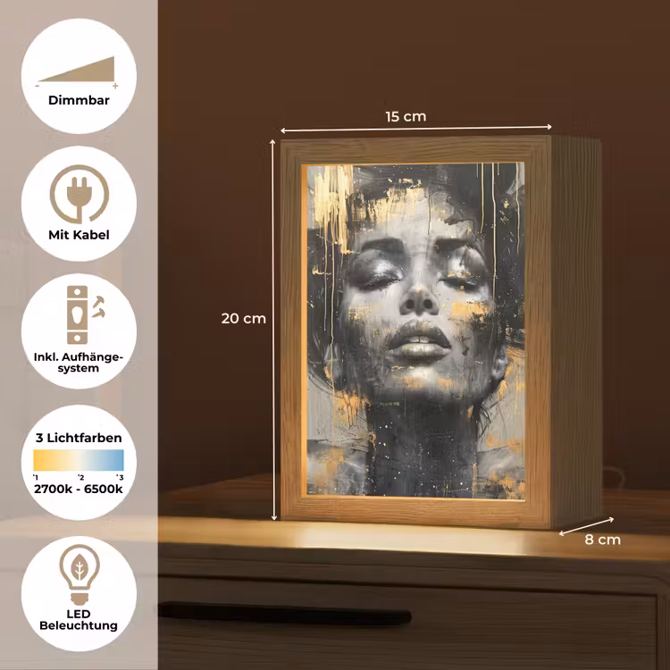 Vrouw - Kunst - Goud - Abstract - Glamour Light Box met kabel (Tafellamp) klein -USP_DE