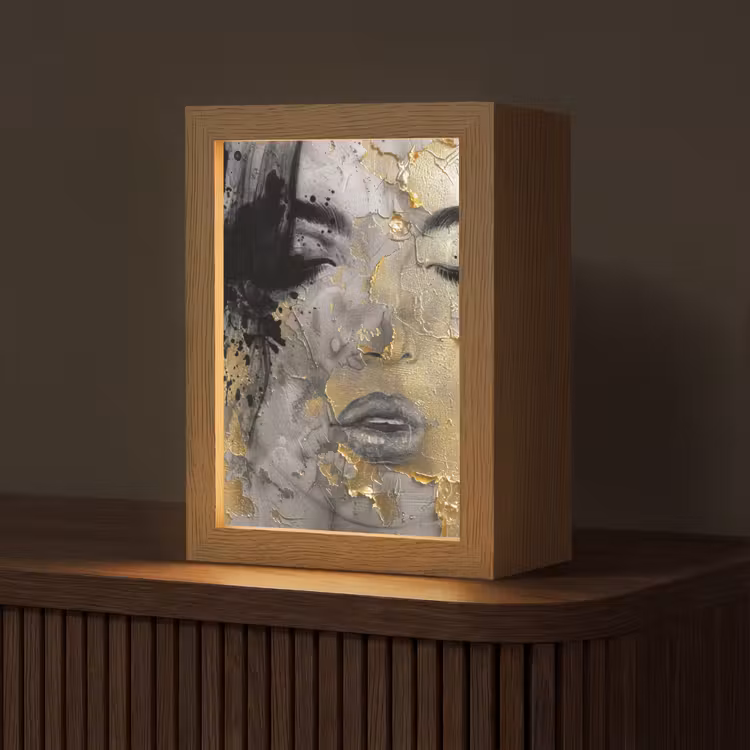 Vrouw - Kunst - Goud - Zwart Light Box met kabel (Tafellamp) klein -z3d_website
