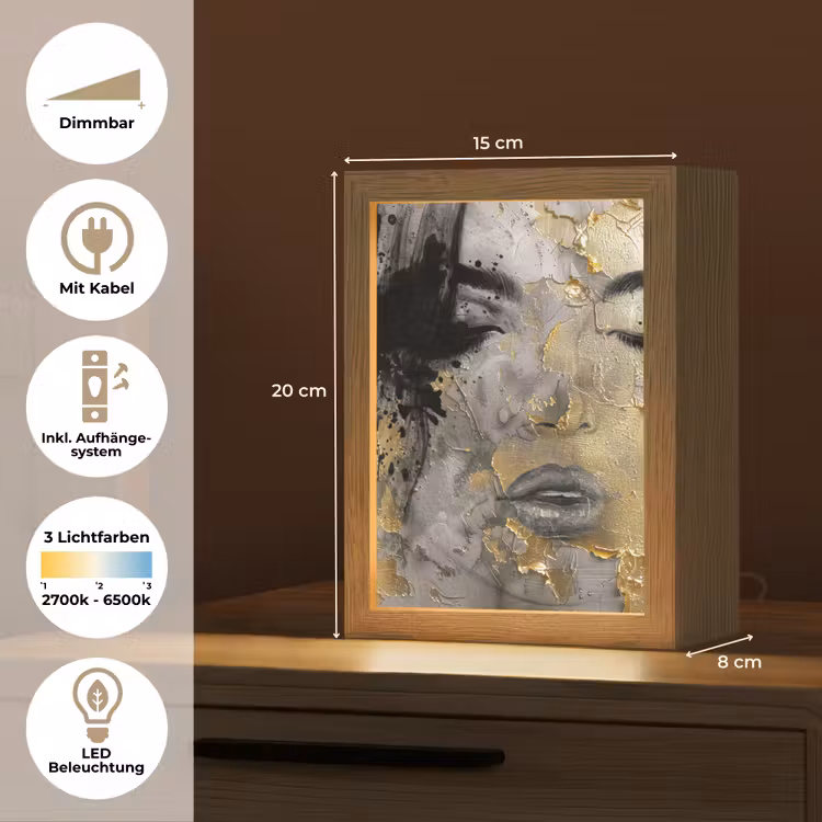 Vrouw - Kunst - Goud - Zwart Light Box met kabel (Tafellamp) klein -USP_DE