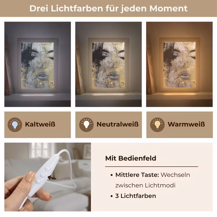 Vrouw - Kunst - Goud - Zwart Light Box met kabel (Tafellamp) klein -USP_lichtkleurDE
