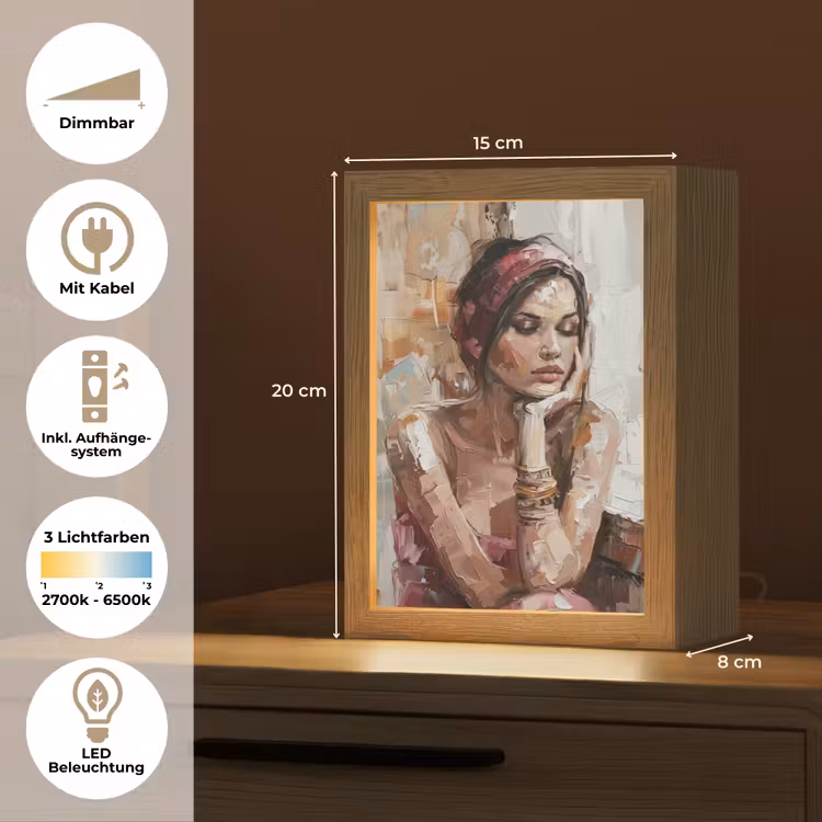 Vrouw - Verflook - Portret - Modern Light Box met kabel (Tafellamp) klein -USP_DE