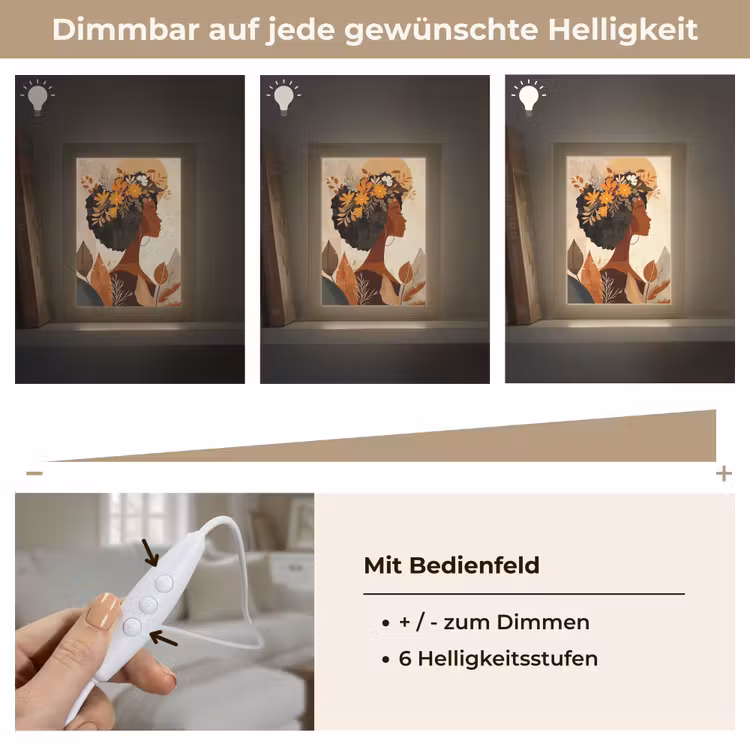 Vrouw - Krullen - Bloemen - Beige Light Box met kabel (Tafellamp) klein -USP_dimbaarDE