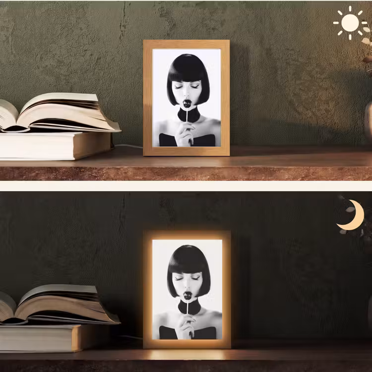 Vrouw - Lolly - Zwart - Wit Light Box met kabel (Tafellamp) klein -sfeer3