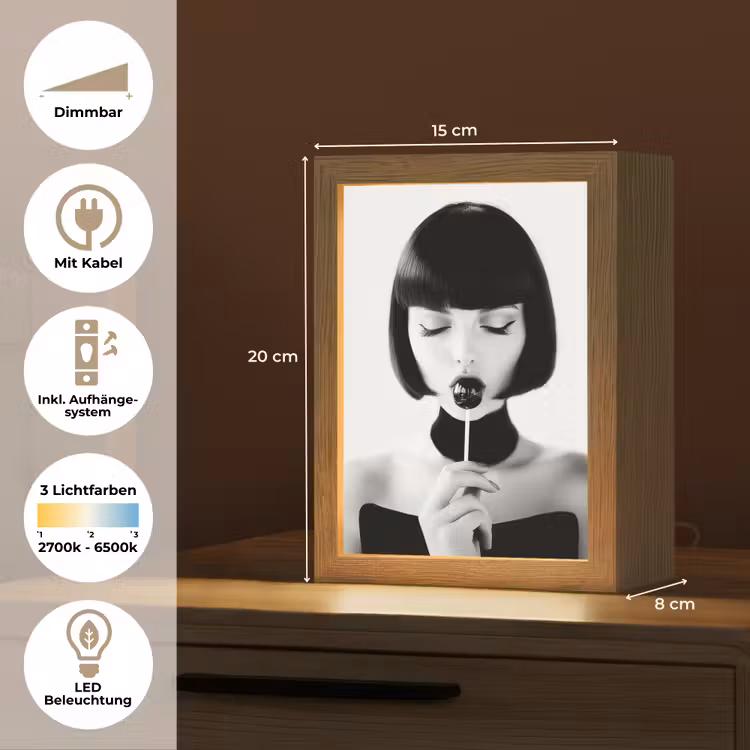 Vrouw - Lolly - Zwart - Wit Light Box met kabel (Tafellamp) klein -USP_DE