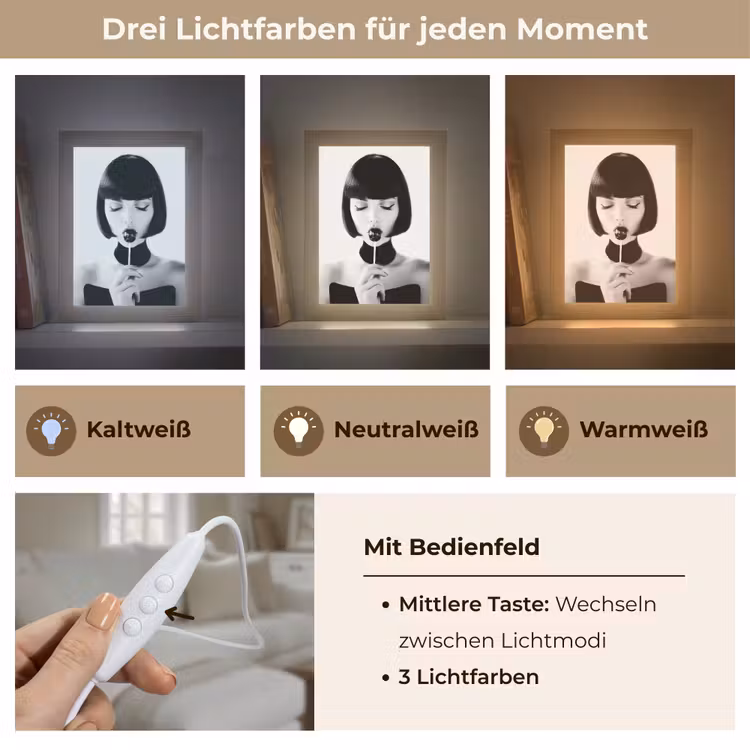 Vrouw - Lolly - Zwart - Wit Light Box met kabel (Tafellamp) klein -USP_lichtkleurDE