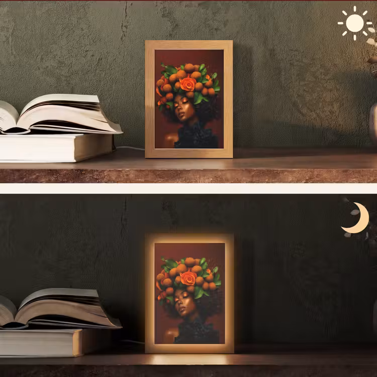 Vrouw - lychee - exotisch Light Box met kabel (Tafellamp) klein -sfeer3
