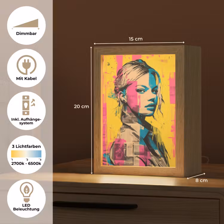 Vrouw - Verfstrepen - Gekleurd Light Box met kabel (Tafellamp) klein -USP_DE