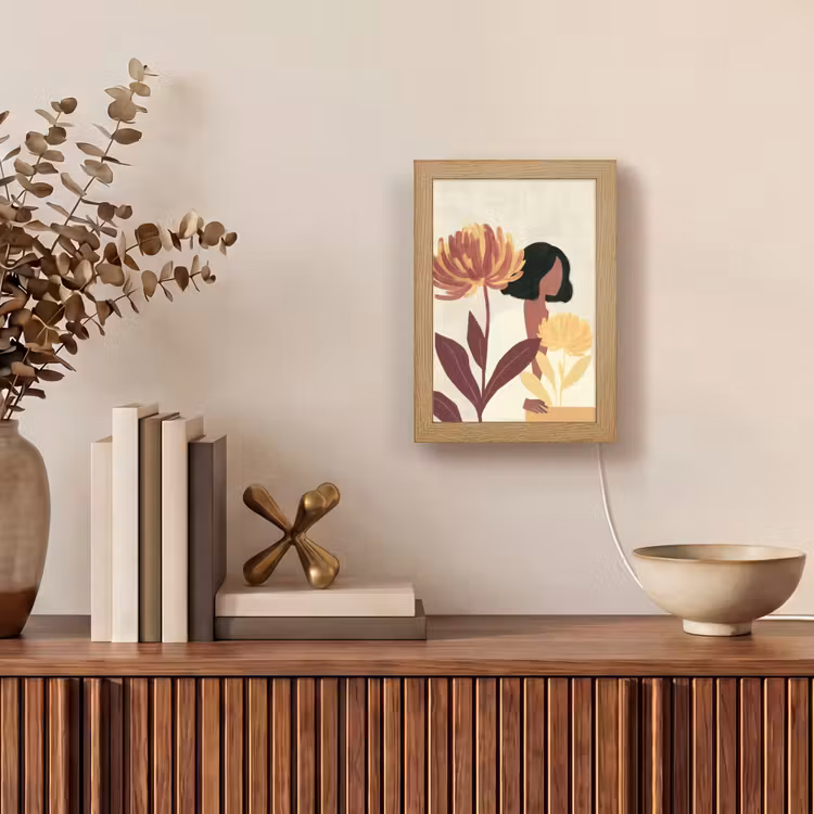 Vrouw - Minimalistisch - Bloem Light Box met kabel (Tafellamp) klein -sfeer2