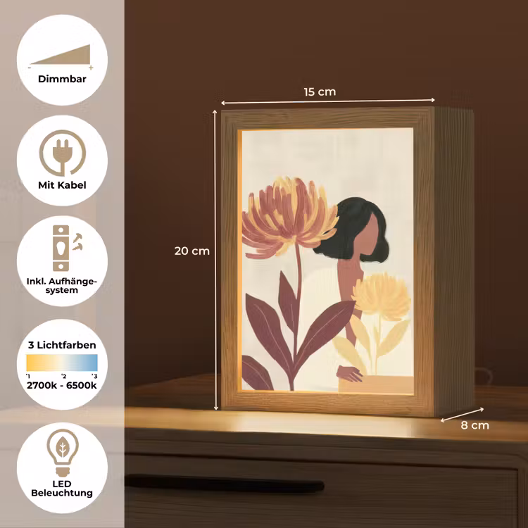 Vrouw - Minimalistisch - Bloem Light Box met kabel (Tafellamp) klein -USP_DE