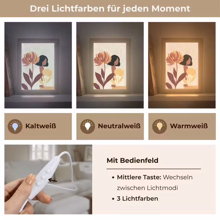 Vrouw - Minimalistisch - Bloem Light Box met kabel (Tafellamp) klein -USP_lichtkleurDE