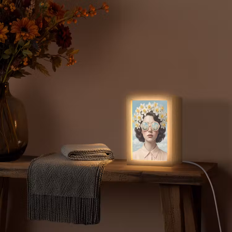 Vrouw - Narcissen - Geel Light Box met kabel (Tafellamp) klein -sfeer4