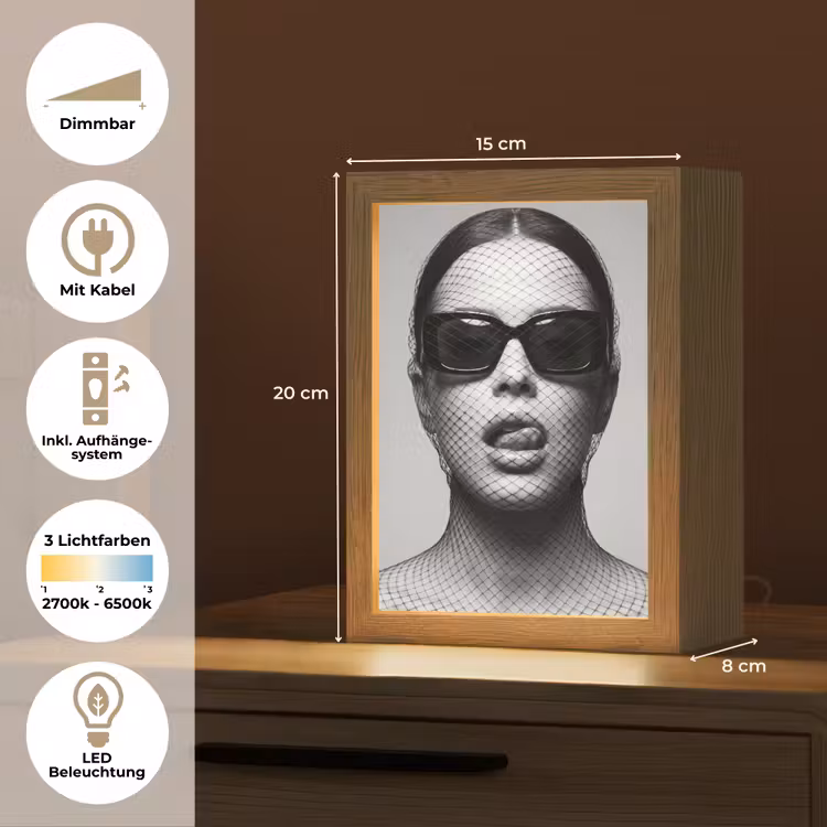 Vrouw - Net - Mysterieus - Zwart - Wit Light Box met kabel (Tafellamp) klein -USP_DE
