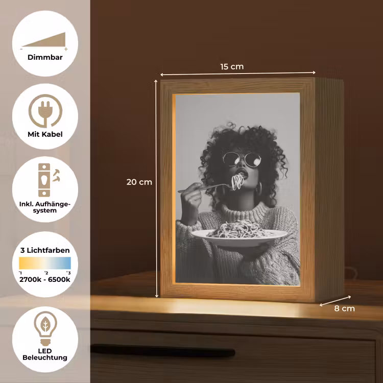 Vrouw - Pasta - Zwart - Wit Light Box met kabel (Tafellamp) klein -USP_DE