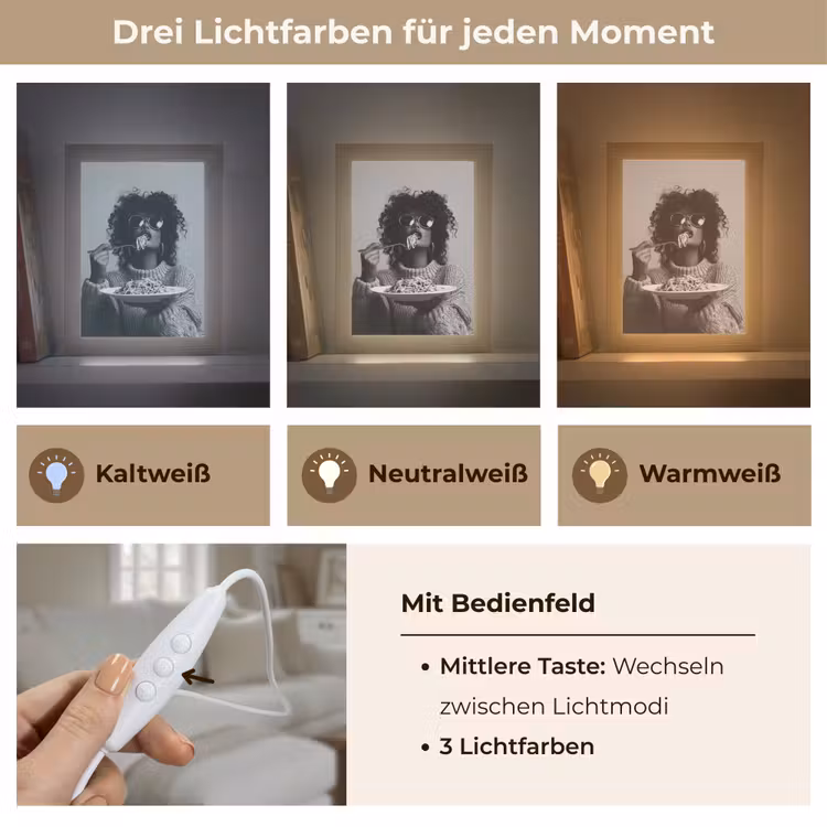 Vrouw - Pasta - Zwart - Wit Light Box met kabel (Tafellamp) klein -USP_lichtkleurDE