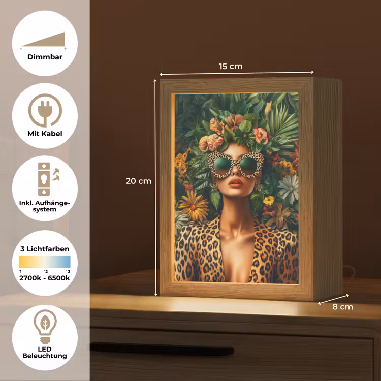 Vrouw - Panterprint - Jungle - Natuur - Luxe Light Box met kabel (Tafellamp) klein -USP_DE