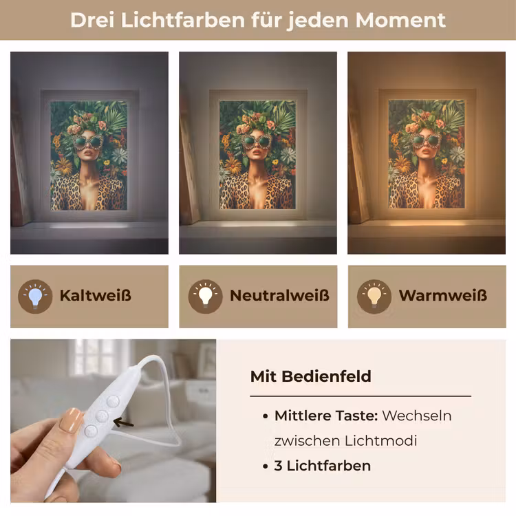 Vrouw - Panterprint - Jungle - Natuur - Luxe Light Box met kabel (Tafellamp) klein -USP_lichtkleurDE