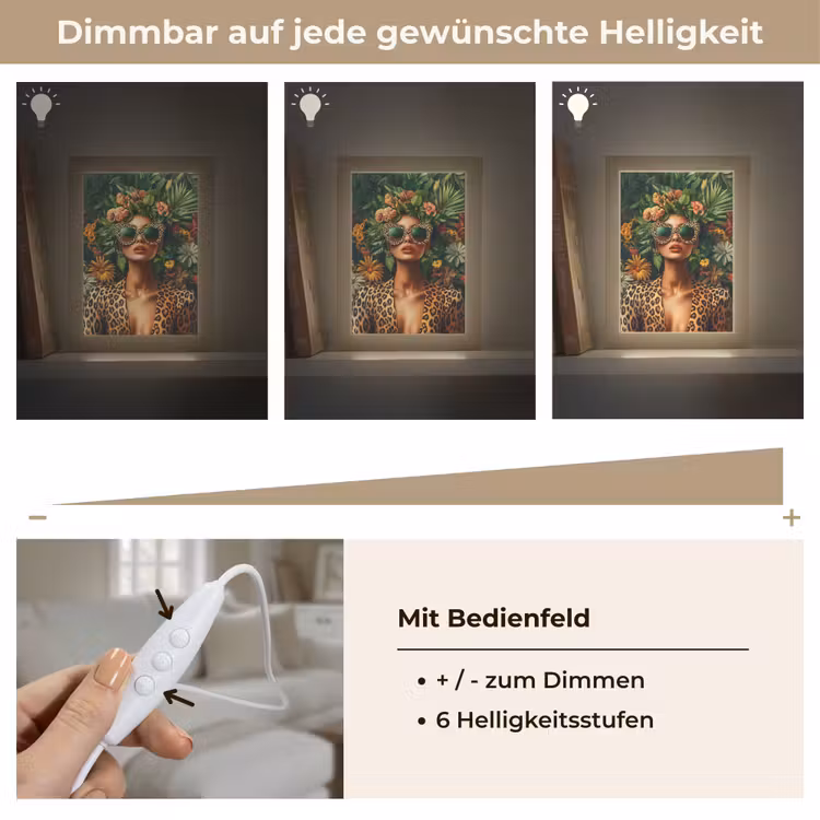 Vrouw - Panterprint - Jungle - Natuur - Luxe Light Box met kabel (Tafellamp) klein -USP_dimbaarDE