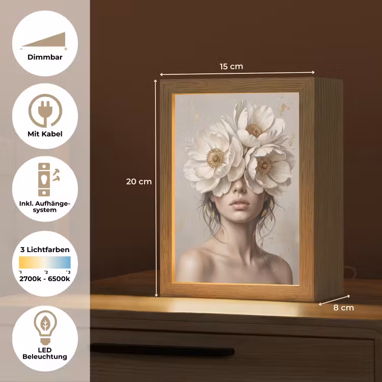 Vrouw - Pioenroos - Wit Light Box met kabel (Tafellamp) klein -USP_DE