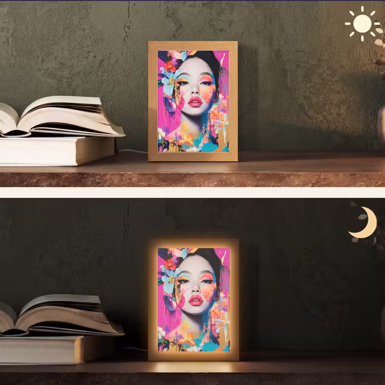 Vrouw - Portret - Abstract - Paars Light Box met kabel (Tafellamp) klein -sfeer3