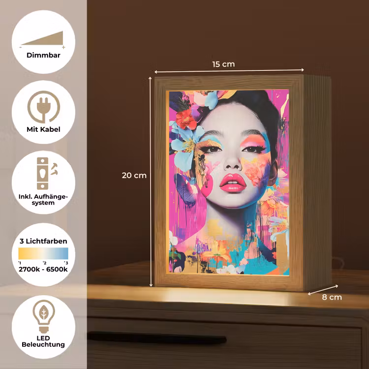 Vrouw - Portret - Abstract - Paars Light Box met kabel (Tafellamp) klein -USP_DE