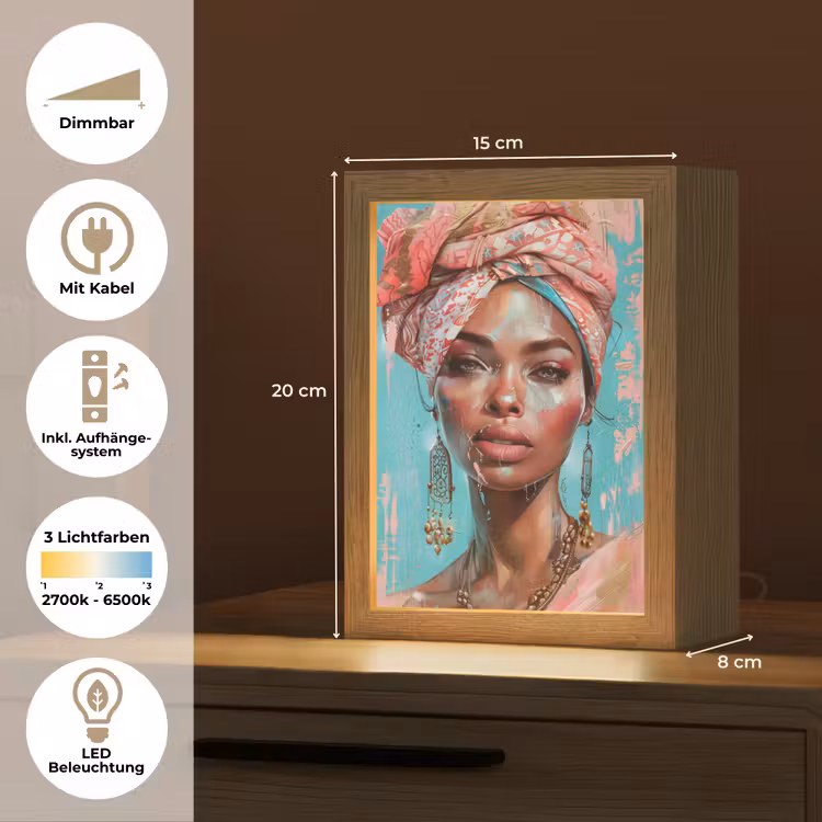 Vrouw - Portret - Blauw - Roze - Modern Light Box met kabel (Tafellamp) klein -USP_DE