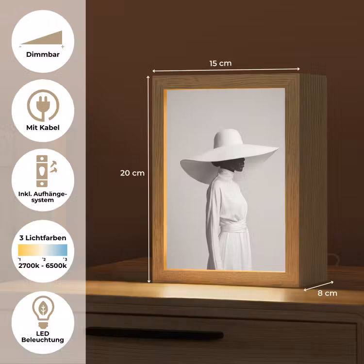 Vrouw - Profiel - Hoed - Zwart - Wit - Minimalistisch Light Box met kabel (Tafellamp) klein -USP_DE