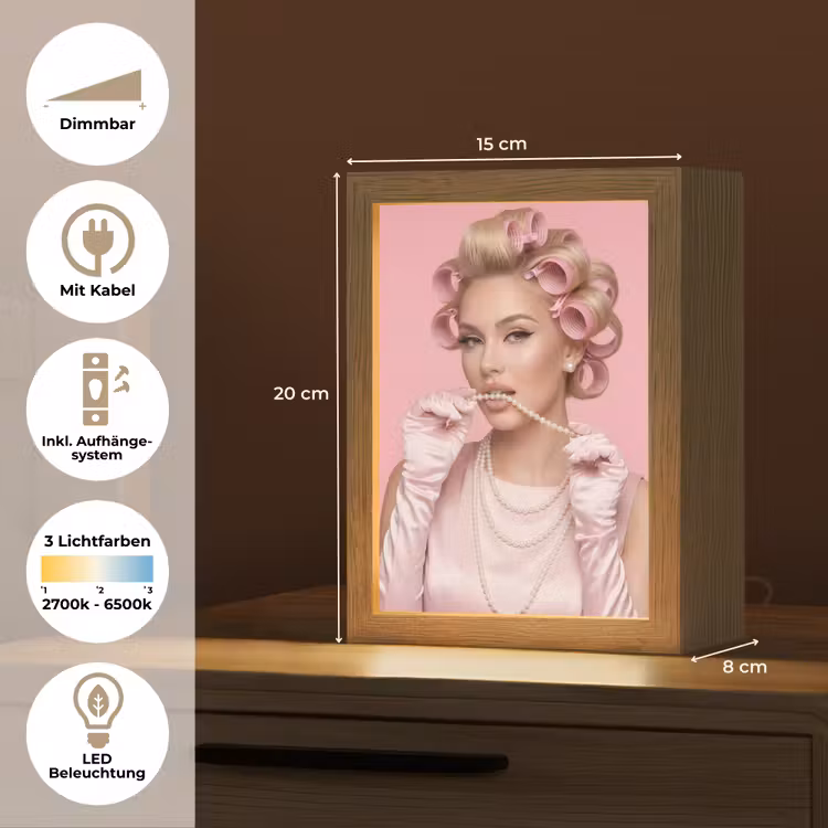 Vrouw - Roze - Parelketting - Krulspelden Light Box met kabel (Tafellamp) klein -USP_DE