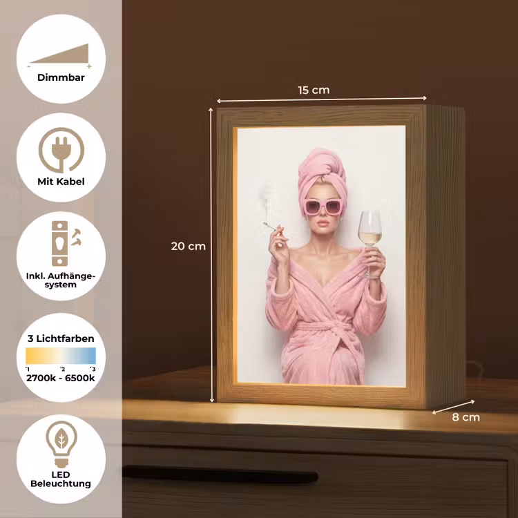 Vrouw - Roze - Wijn - Zonnebril Light Box met kabel (Tafellamp) klein -USP_DE