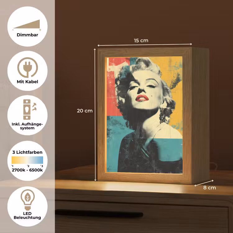 Vrouw - Rode lippen - Abstracte kleurvlakken - Popartuistraling Light Box met kabel (Tafellamp) klein -USP_DE