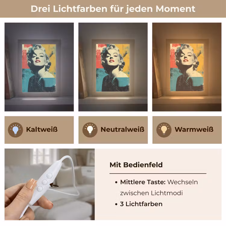 Vrouw - Rode lippen - Abstracte kleurvlakken - Popartuistraling Light Box met kabel (Tafellamp) klein -USP_lichtkleurDE