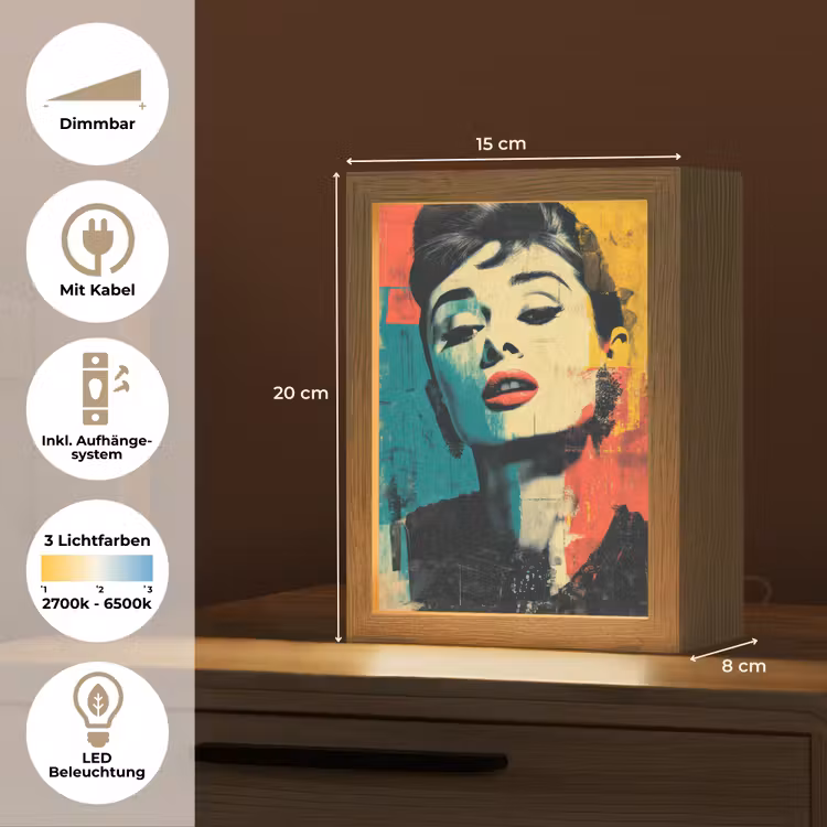 Vrouw - Rode lippen - Expressief - Grafisch Light Box met kabel (Tafellamp) klein -USP_DE