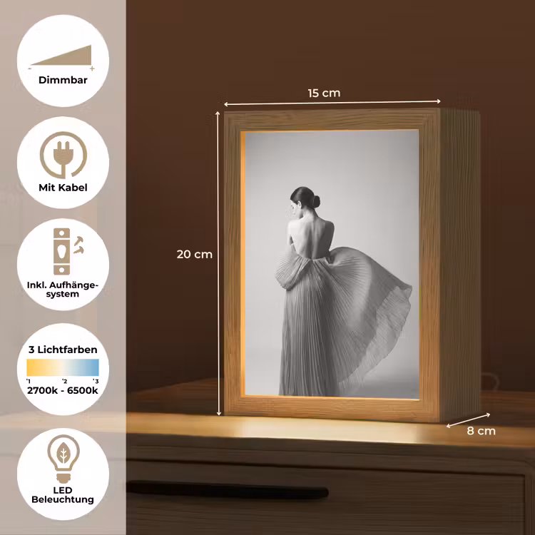 Vrouw - Rug - Textuur - Zwart - Wit - Elegant Light Box met kabel (Tafellamp) klein -USP_DE