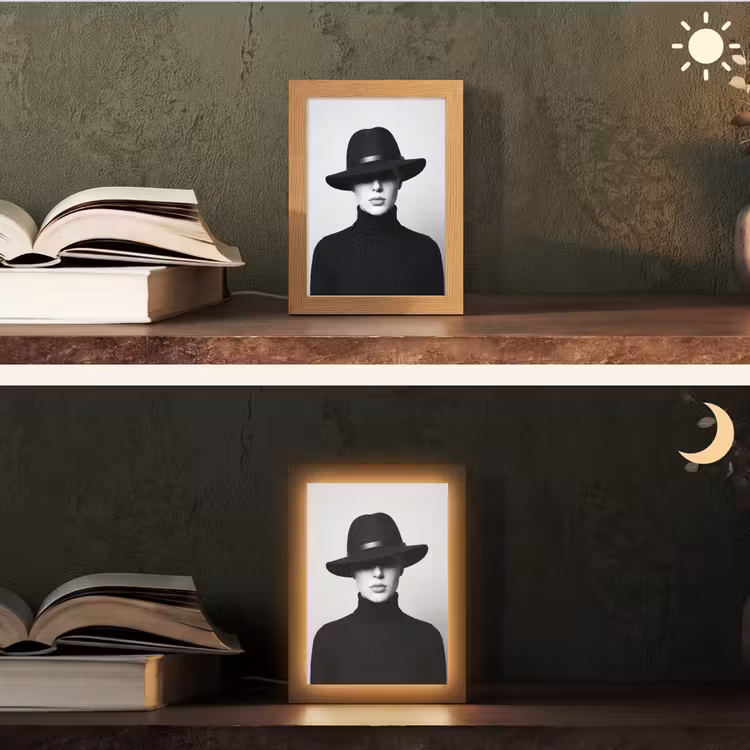 Vrouw - Schaduw - Zwart - Wit - Mysterieus Light Box met kabel (Tafellamp) klein -sfeer3