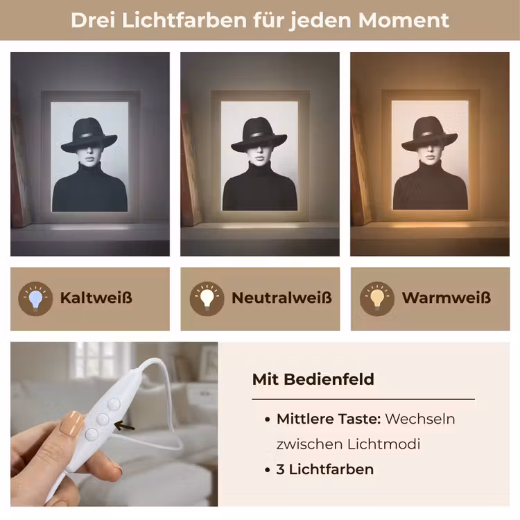 Vrouw - Schaduw - Zwart - Wit - Mysterieus Light Box met kabel (Tafellamp) klein -USP_lichtkleurDE