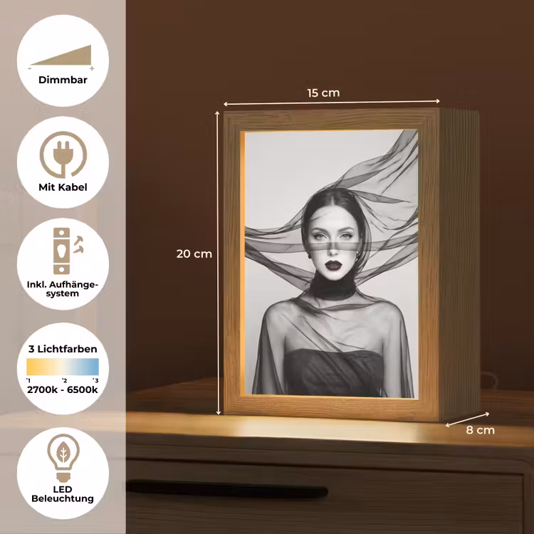 Vrouw - Sluier - Portret - Zwart - Wit - Elegant Light Box met kabel (Tafellamp) klein -USP_DE