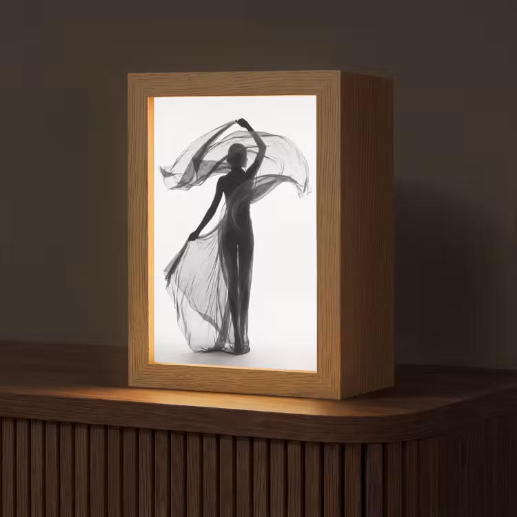 Vrouw - Sluier - Portret - Zwart - Wit - Artistiek Light Box met kabel (Tafellamp) klein -z3d_website