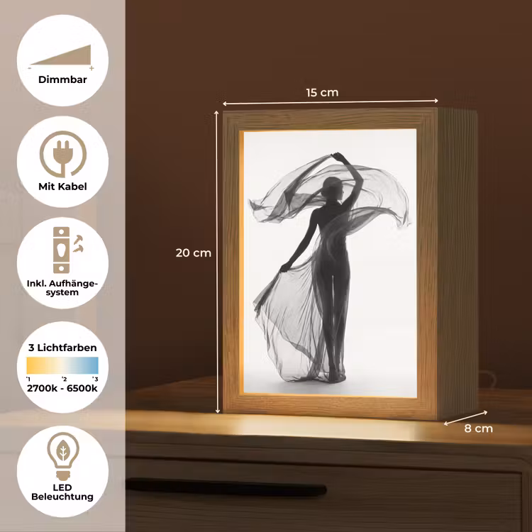Vrouw - Sluier - Portret - Zwart - Wit - Artistiek Light Box met kabel (Tafellamp) klein -USP_DE