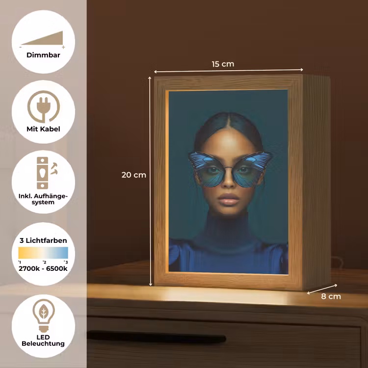 Vrouw - Vlinder - Bril - Blauw - Modern - Portret Light Box met kabel (Tafellamp) klein -USP_DE