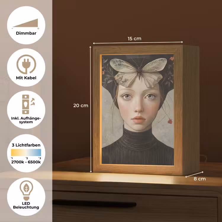 Woman - Butterfly - Art - Classic - Muted Light Box met kabel (Tafellamp) klein -USP_DE