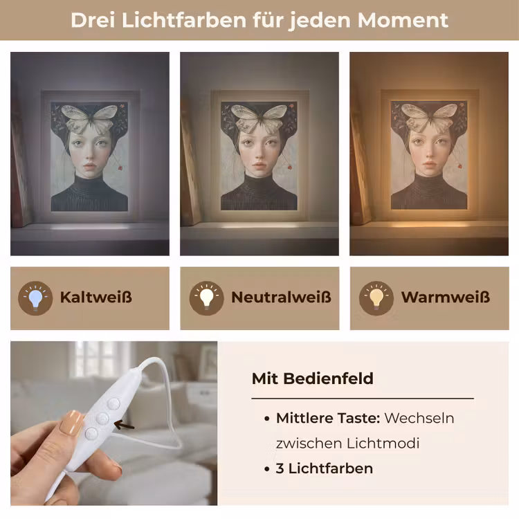 Woman - Butterfly - Art - Classic - Muted Light Box met kabel (Tafellamp) klein -USP_lichtkleurDE