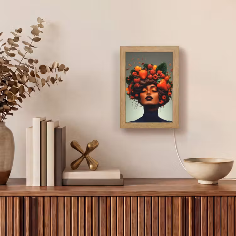 Vrouw - Chocolade - Frambozen - Aardbeien - Koekjes Light Box met kabel (Tafellamp) klein -sfeer2