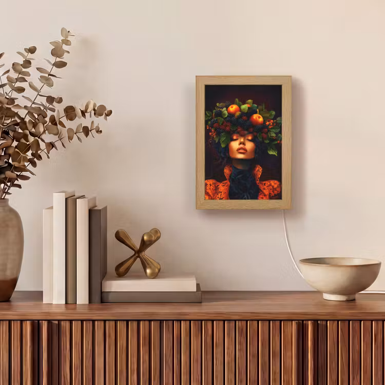 Vrouw - Zwart - Bessen - Bramen - Appels Light Box met kabel (Tafellamp) klein -sfeer2