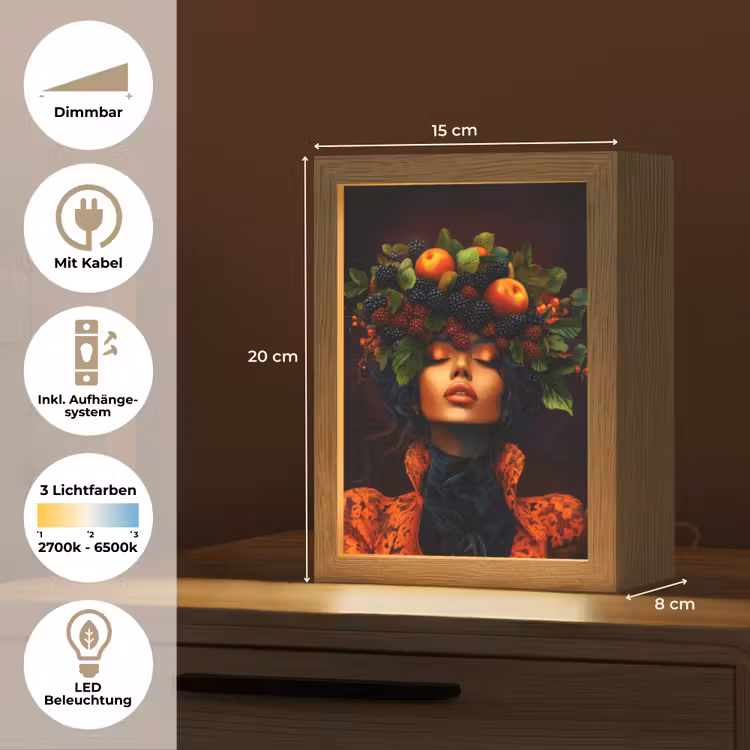 Vrouw - Zwart - Bessen - Bramen - Appels Light Box met kabel (Tafellamp) klein -USP_DE