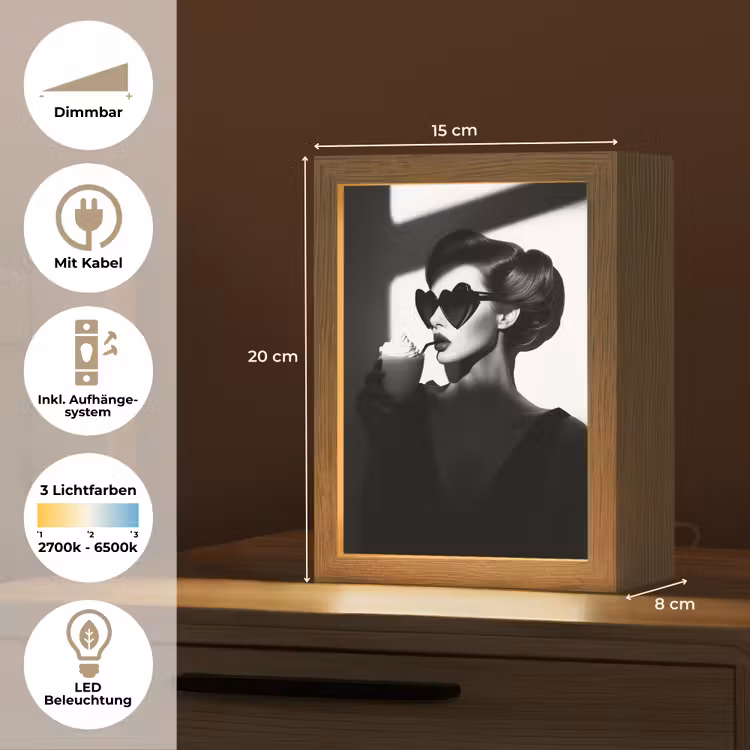 Vrouw - Zwart - Hart Light Box met kabel (Tafellamp) klein -USP_DE