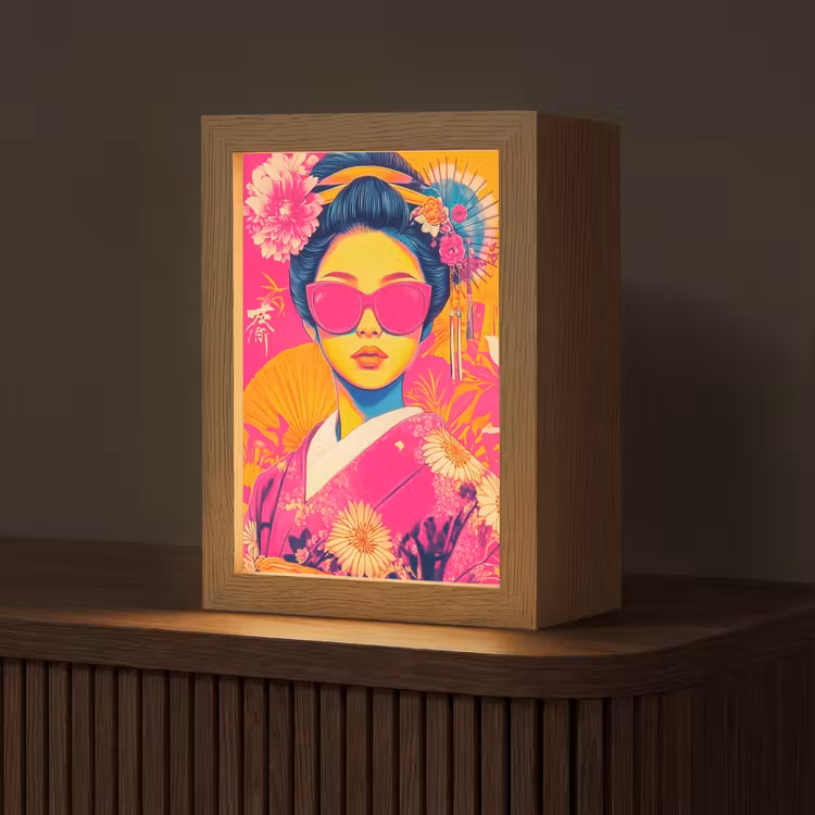 Vrouw - Zonnebril - Abstract - Oranje Light Box met kabel (Tafellamp) klein -z3d_website
