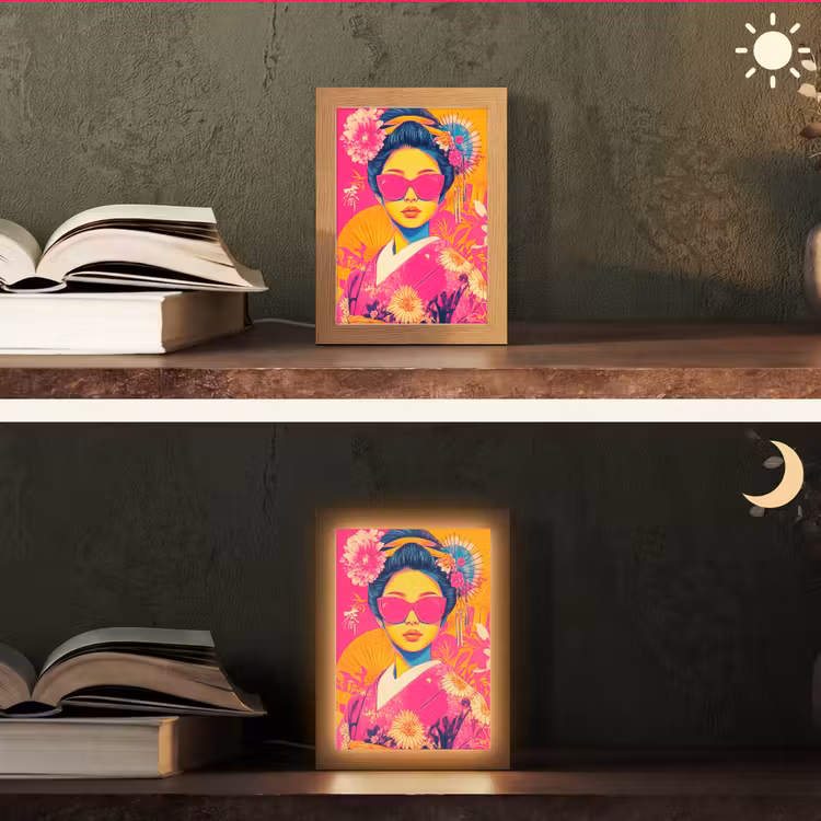 Vrouw - Zonnebril - Abstract - Oranje Light Box met kabel (Tafellamp) klein -sfeer3