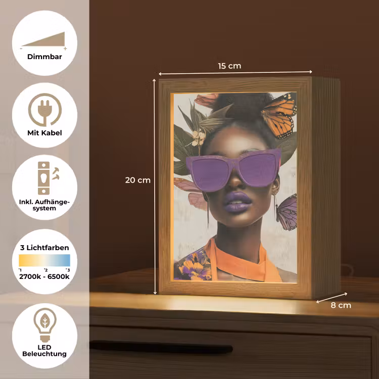 Vrouw - Zonnebril - Vlinder - Bloemen Light Box met kabel (Tafellamp) klein -USP_DE