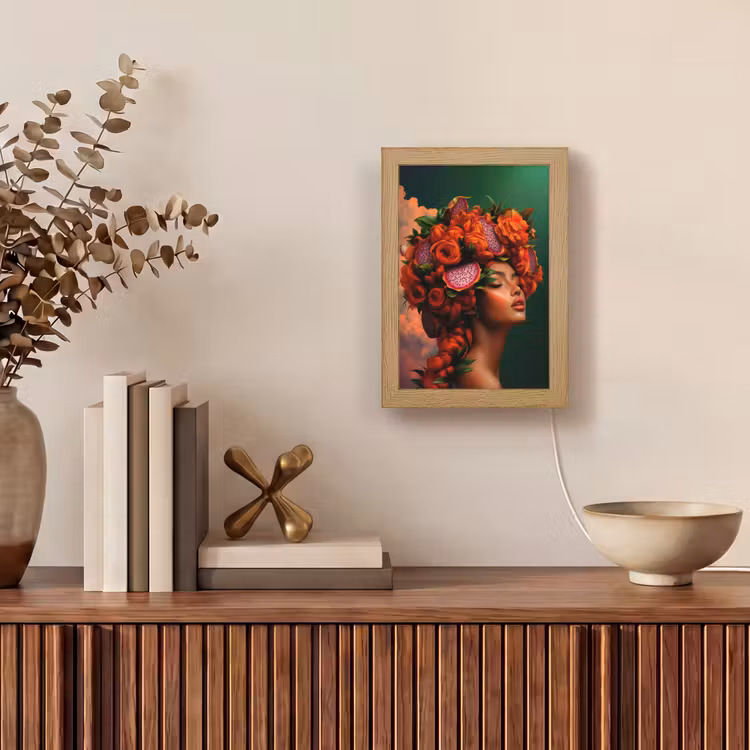 Vrouw - Drankenfruit - Rozen Light Box met kabel (Tafellamp) klein -sfeer2