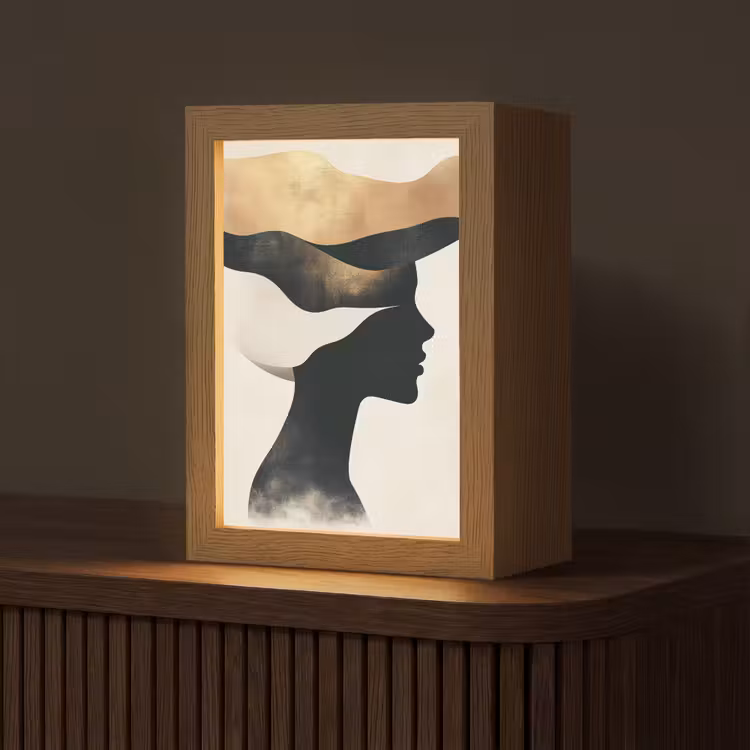 Vrouw - Golven - Zwart Light Box met kabel (Tafellamp) klein -z3d_website