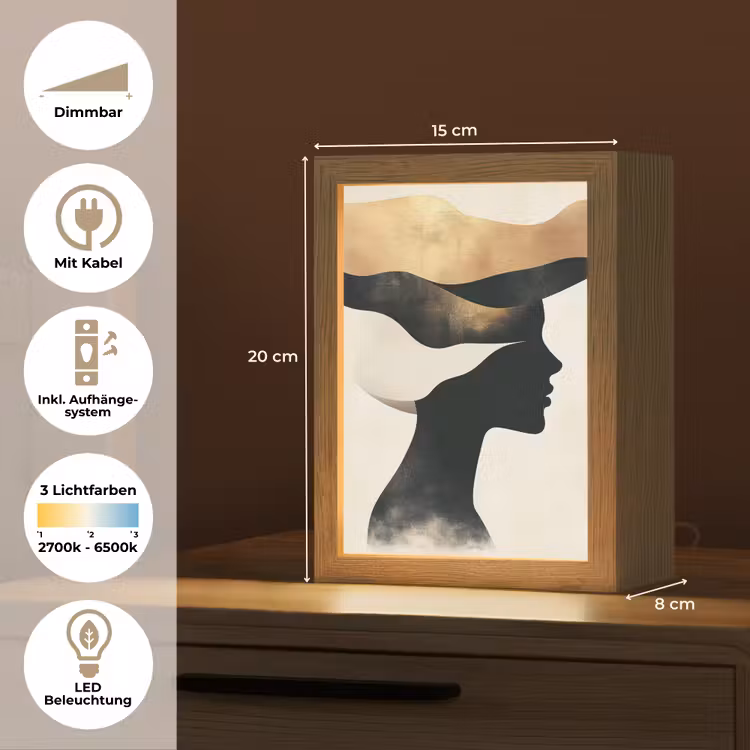 Vrouw - Golven - Zwart Light Box met kabel (Tafellamp) klein -USP_DE